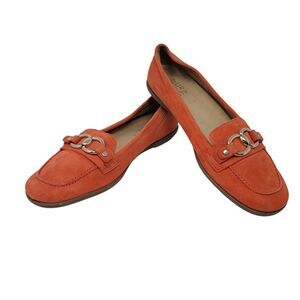 Naturalizer Ainsley Shoes Orange Suede Slip On Loafers Flats Metal Accent 7.5M